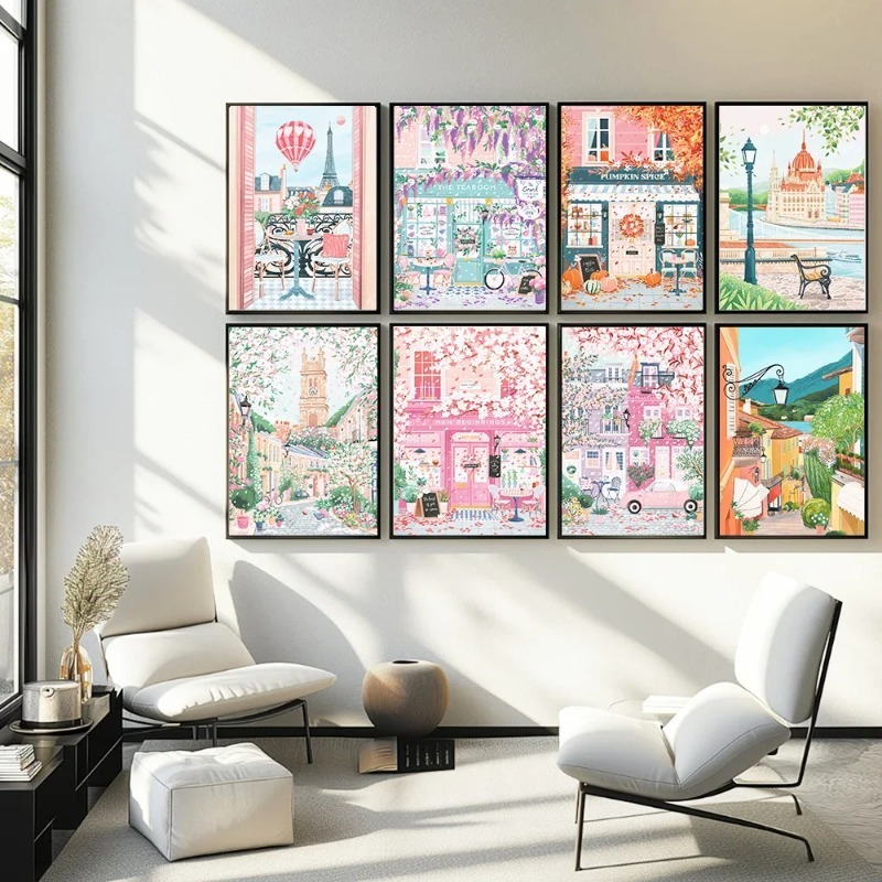 Coffee Tea Room - パリ、ロンドン、ハンガリー旅行ポスターとプリント、コーヒー、アフタヌーンティー、キャンバス絵画、壁アート、部屋、ホームオフィスの装飾用絵画--