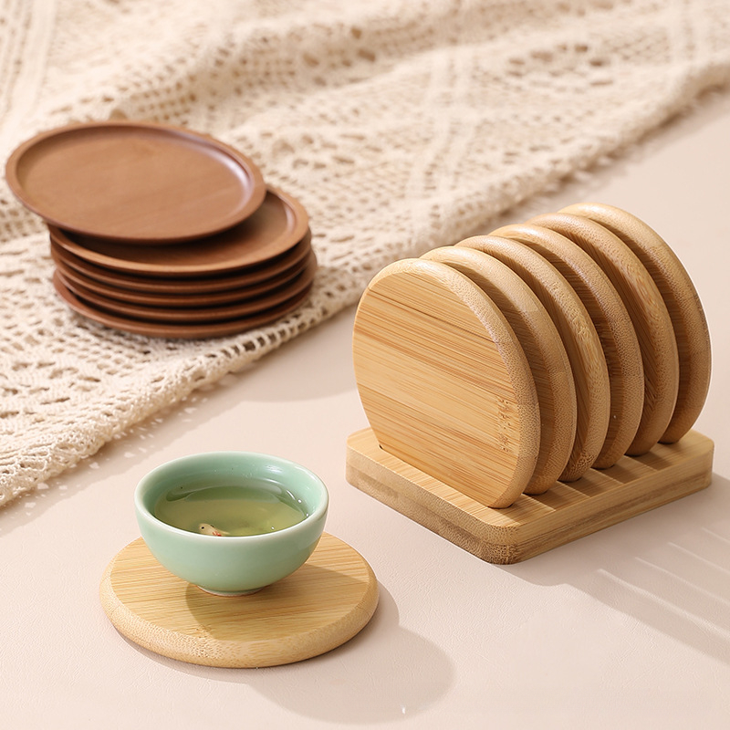 Coffee Tea Place - 防湿竹丸コースター,テーブルマット,ヘッドレスト,茶道アクセサリー,エメラルド,シンプルなコーヒーコースター