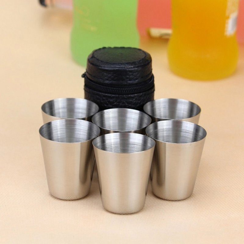 Coffee Tea Sugar Canister Set - 4/6 個のステンレス鋼カップミニショットグラスビールカップ金属ワインカップコーヒータンブラー茶ミルクマグキャンプハイキングポータブルカップセット