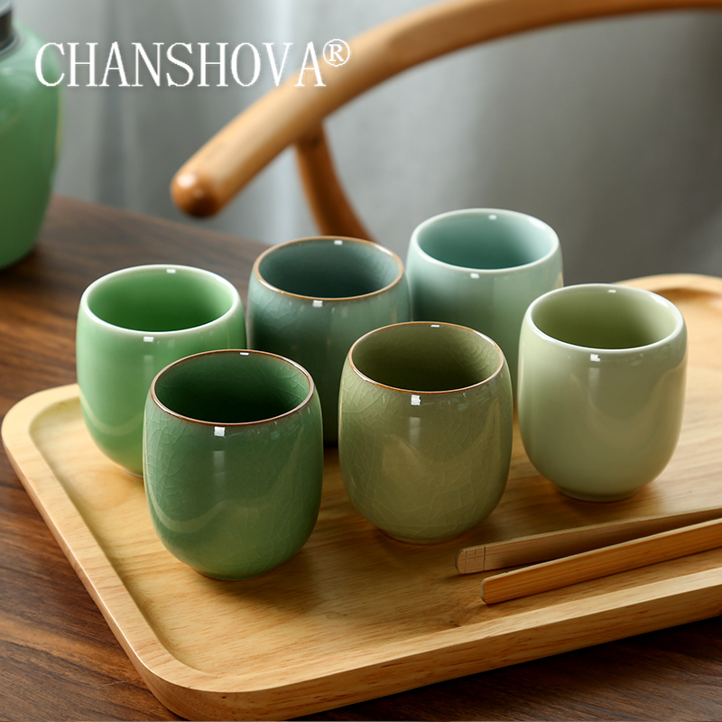 Coffee Tea Catering - Chanshova-磁器ティーカップセット、伝統的な中国風、青磁クラックルセラミックティーカップ、小さなコーヒーカップ、150ml、h284
