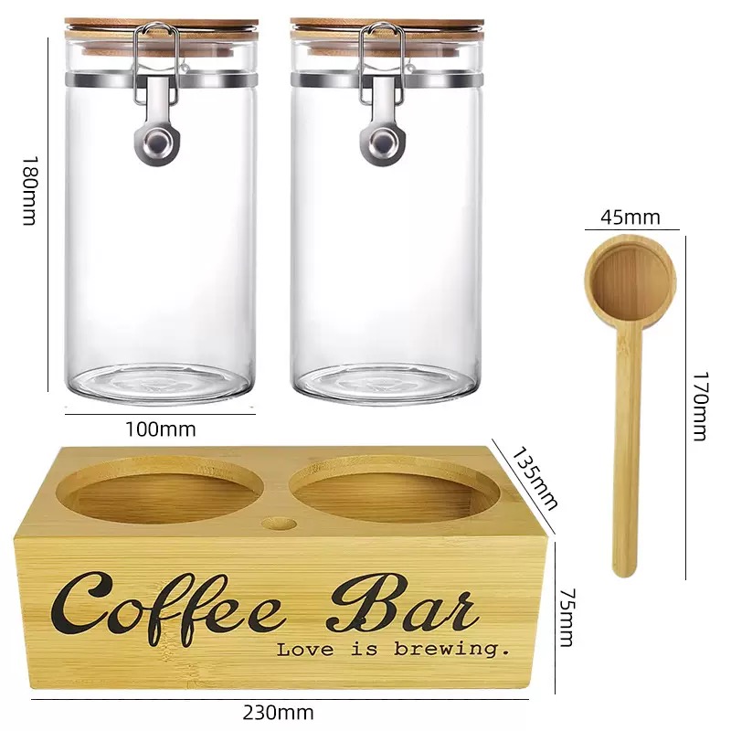 Coffee Tea Beans - コーヒー保存瓶 2個セット 蓋とスプーン付き 密閉容器 コーヒー豆 茶葉