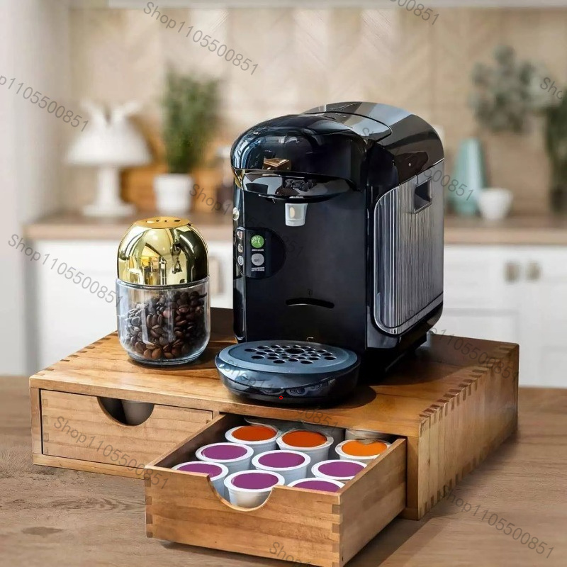 Tea Coffee Set Up - 木製引き出しコーヒーストレージボックスプルアップティーバッグティーセット収納ラックグリッドコーヒーメーカーベース