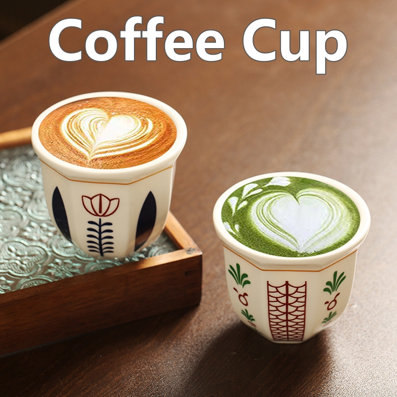 Coffee Tea Catering - 家庭用ハンドヘルドエスプレッソカップセラミック中東キャンドル磁器、新しい陶器ティーカップ、ヴィンテージ、180ml 250ml