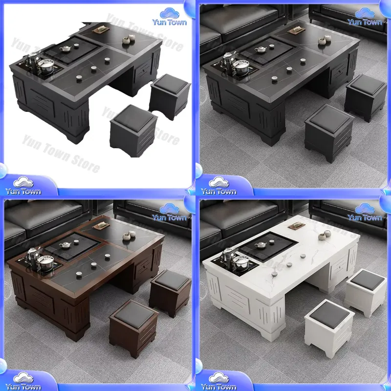 Tea Coffee Set Up - 岩盤製カンフーティーテーブル（リビングルーム用、家庭用、茶道や毎日のティーセッション用、一体型ケトル付き）