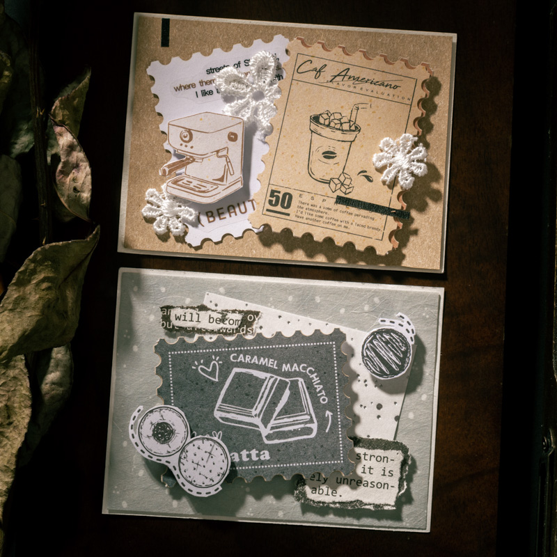 Coffee Tea Journal - ジャーナルGO 45個 四季茶島 ヴィンテージコーヒーケーキ コラージュスタンプステッカー クリエイティブジャーナル