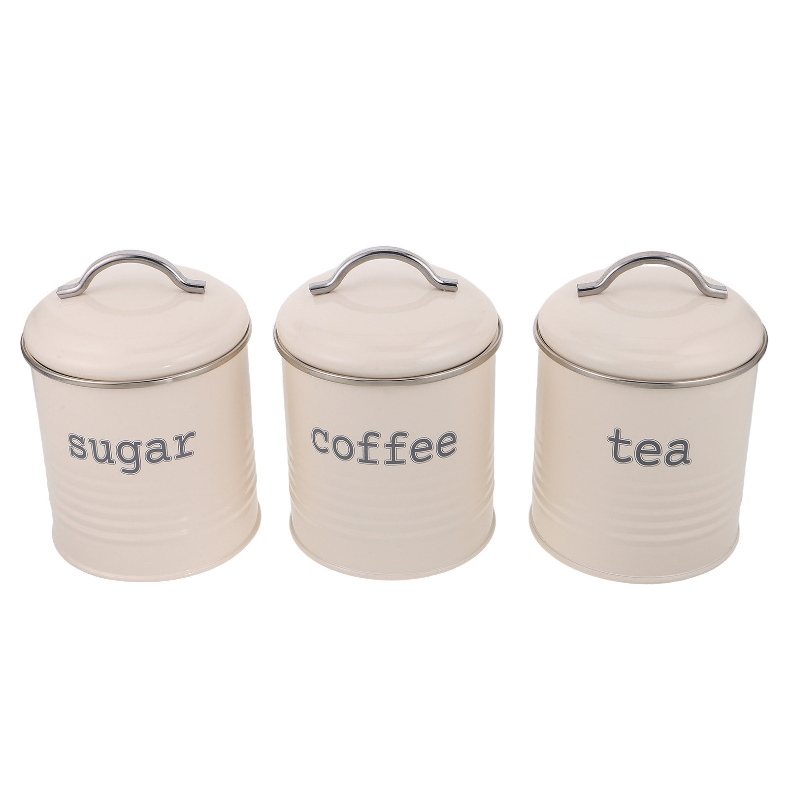 Coffee Tea Sugar Canisters - 3個セット 密閉コーヒー豆容器セット 気密茶葉砂糖キャニスター ホワイトアイアン製キッチン収納ジャー ハンドル付き パントリー旅行用