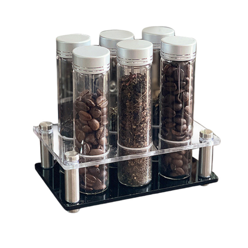 Coffee Tea Beans - コーヒー豆保存容器ポータブルコーヒー保存瓶ディスプレイラックガラスティーチューブボトルシリコン漏斗エスプレッソツール付き