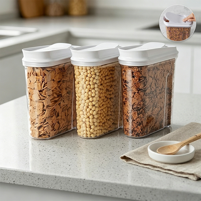 Coffee Tea Sugar Canister Set - 気密食品保存容器 パントリー用 透明プラスチック製 気密キッチン容器 パントリー整理収納