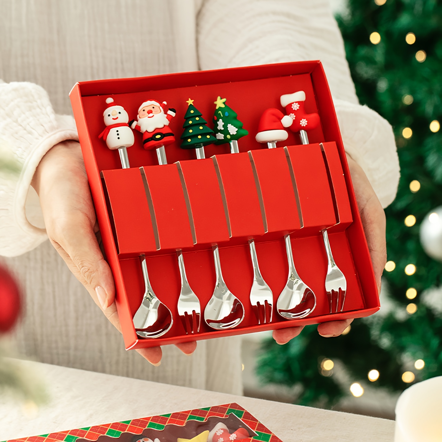 Coffee Tea Sugar Canister Set - クリエイティブなクリスマスフォーク＆スプーンセット ステンレス製食器 コーヒー・ティー・デザート用フォーク＆スプーン ギフトセット
