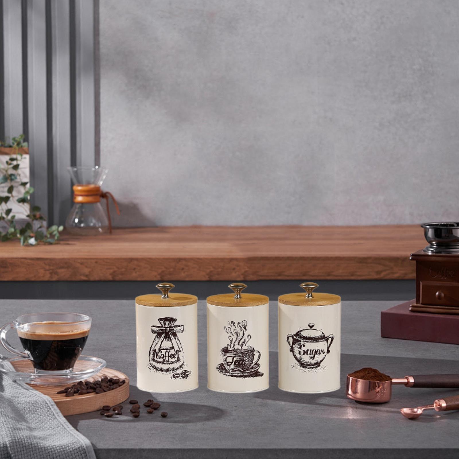 農家風コーヒー・紅茶・砂糖キャニスターセット キッチン装飾  - Coffee Tea Sugar Canisters のレビューと価格