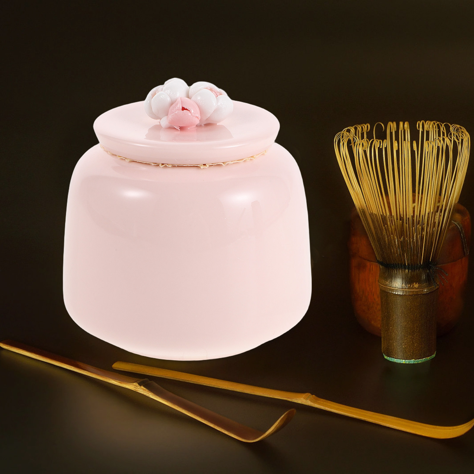 陶器製茶筒 ピンクの磁器製食品保存容器 密閉キッチンキャニス - Coffee Tea Sugar Canisters のレビューと価格