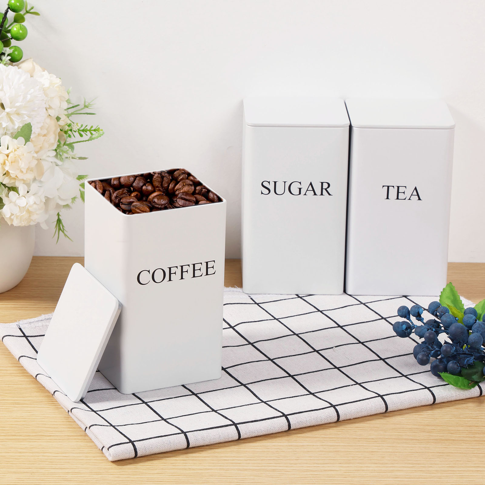 3 個コーヒー豆保存キャニスター茶砂糖真空密封瓶鉄キャニスタ - Coffee Tea Sugar Canisters のレビューと価格