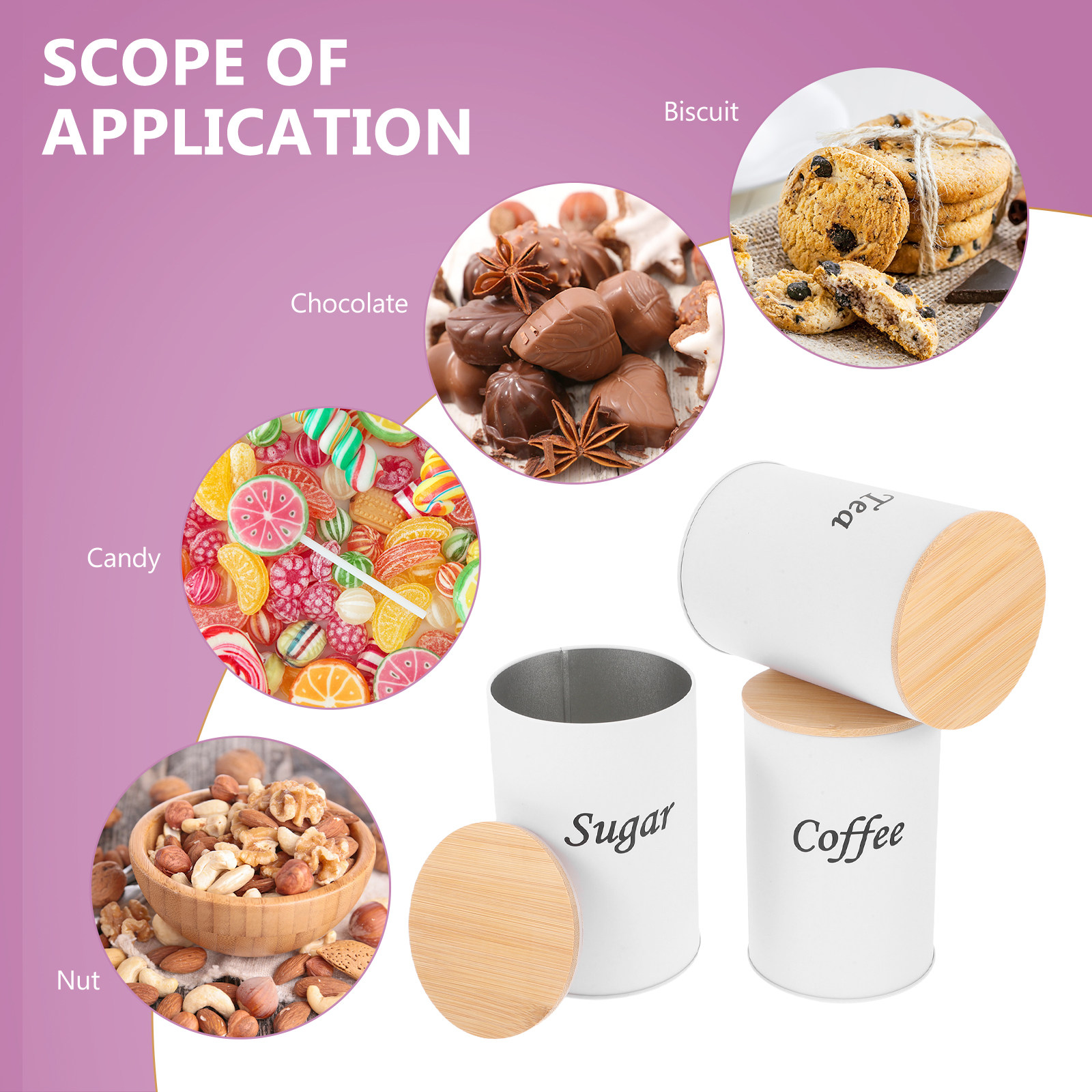 3個セット 密閉丸型キャニスター 亜鉛メッキ鉄製 竹製蓋付き - Coffee Tea Sugar Canisters のレビューと価格