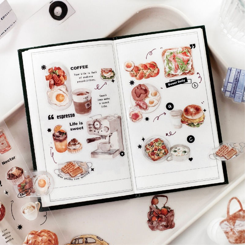 ヴィンテージコーヒーパンアフタヌーンティー風景PETステッカ - Coffee Tea Journal のレビューと価格