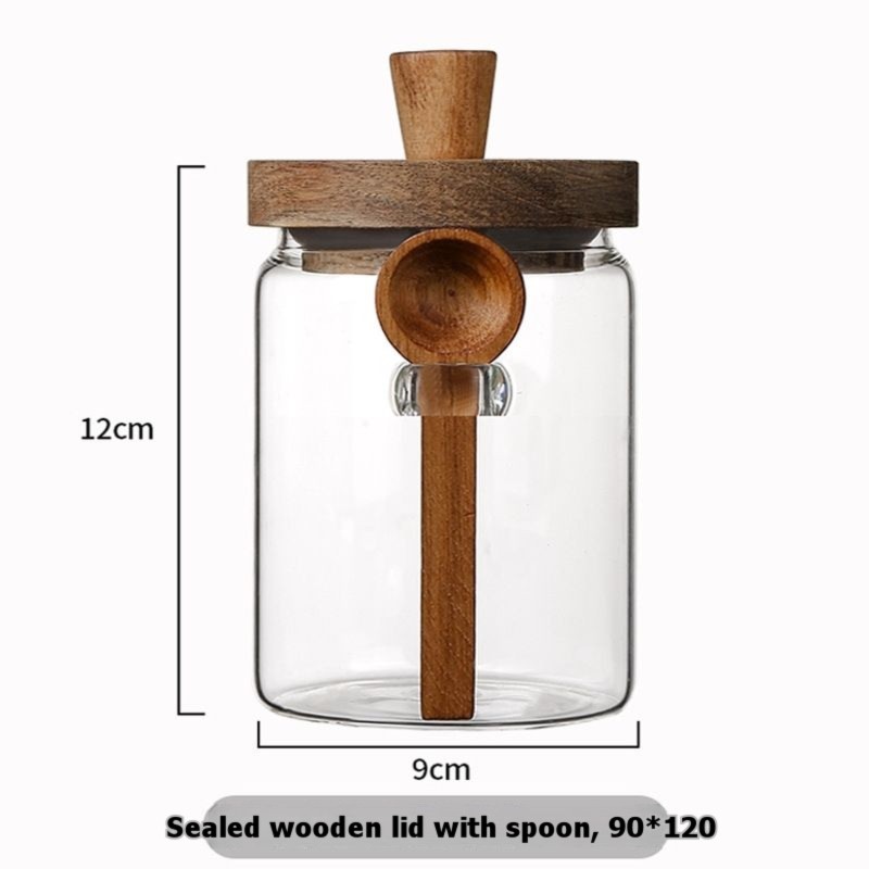 ABJIガラスジャー 木製蓋とスプーン付き 13オンス、20 - Coffee Tea Sugar Canisters のレビューと価格