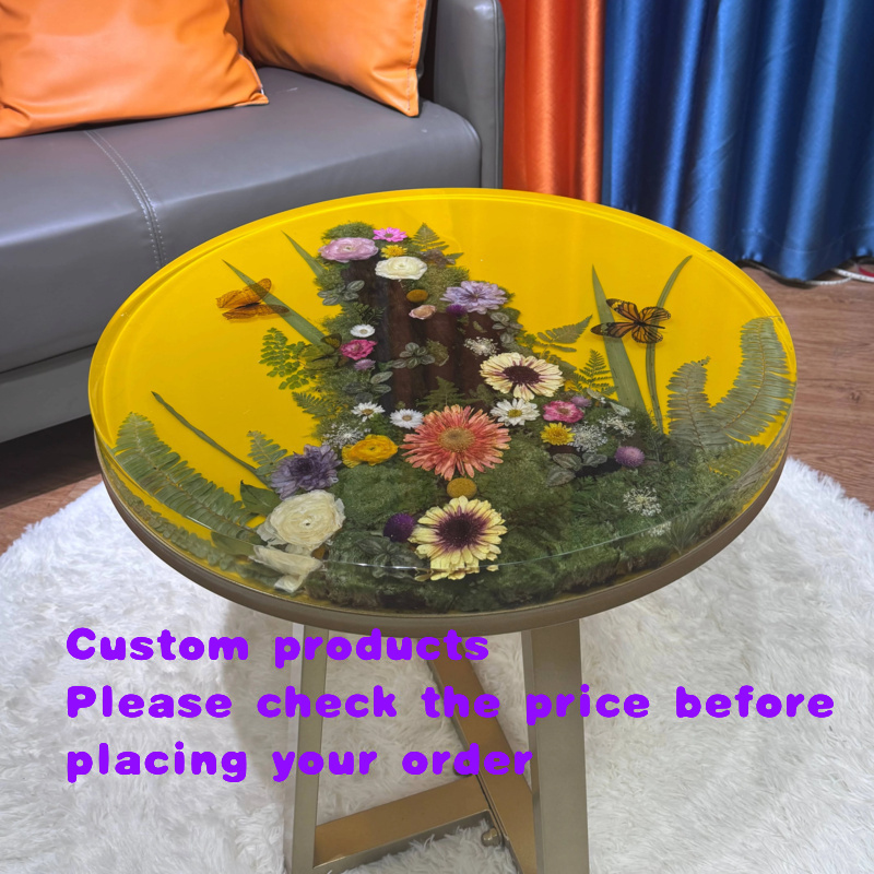 カスタムメイドの手作り工芸品、本物の花をデザインした丸型樹脂 - Coffee Tea Room のレビューと価格