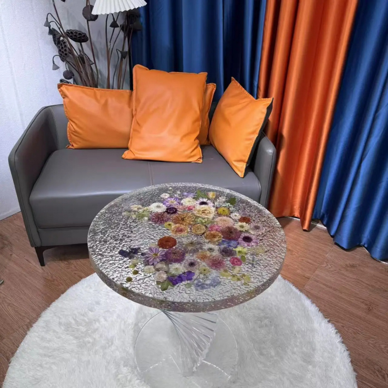 カスタムメイドの手作り工芸品、本物の花をデザインした丸型樹脂 - Coffee Tea Room のレビューと価格