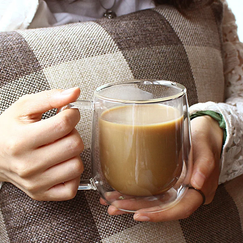 透明ガラスコーヒーカップミルクウイスキー紅茶ビールダブルクリ - Coffee Tea Vodka のレビューと価格
