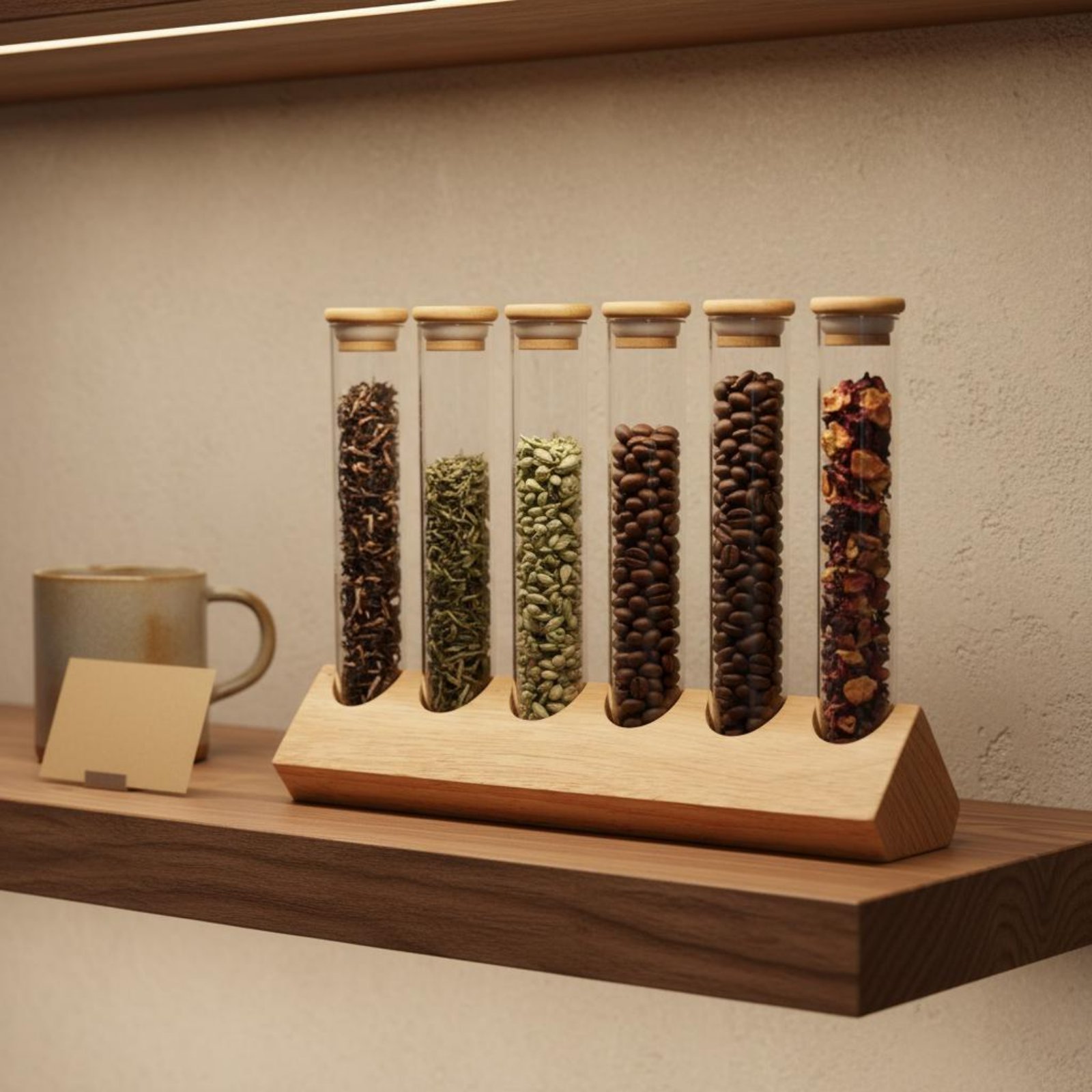 ガラス管容器セット 木製スタンド付き クリアビューデザイン  - Coffee Bean のレビューと価格