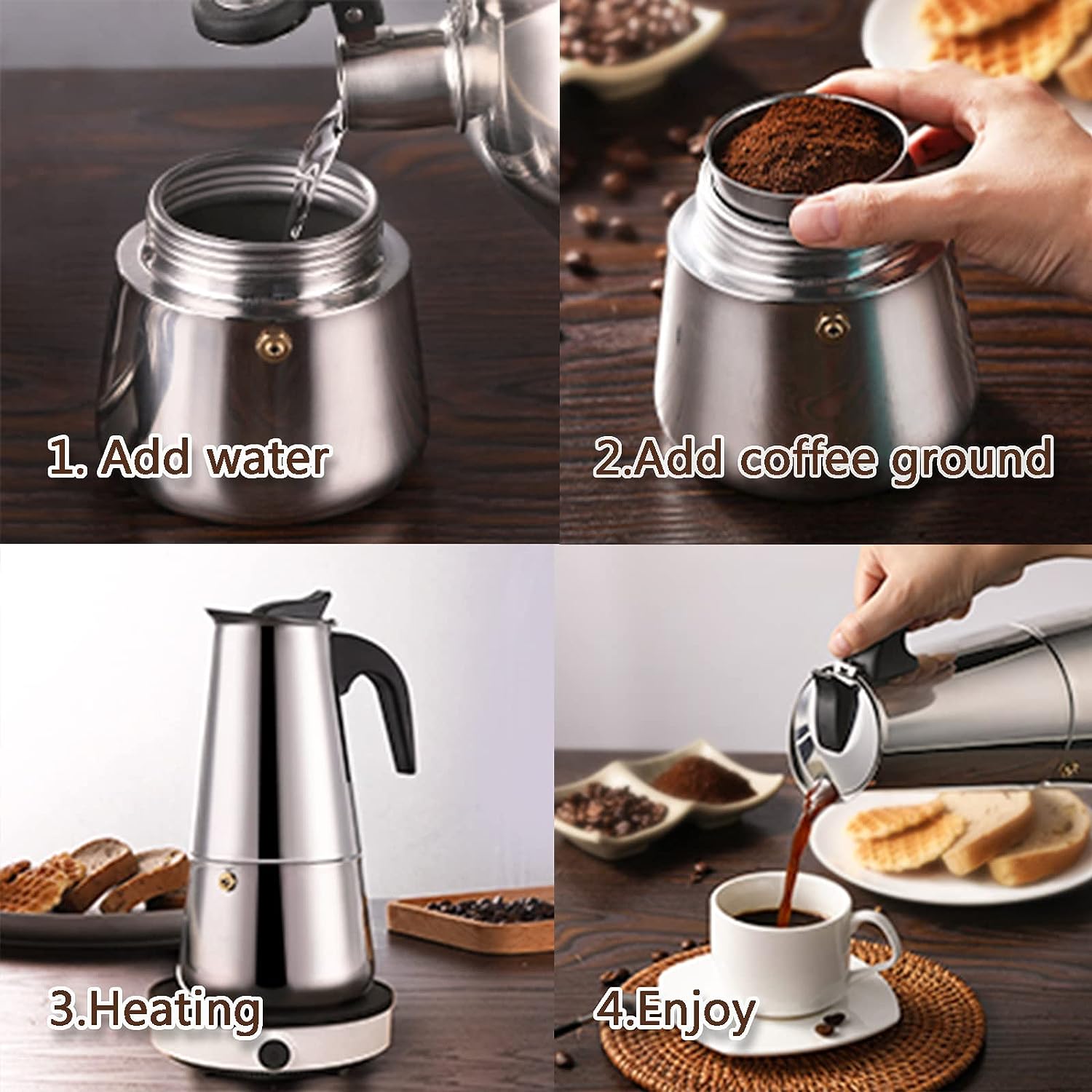 4/6/9カップモカポットカフェマシンエスプレッソカップコー - Coffee Tea Making Machine のレビューと価格