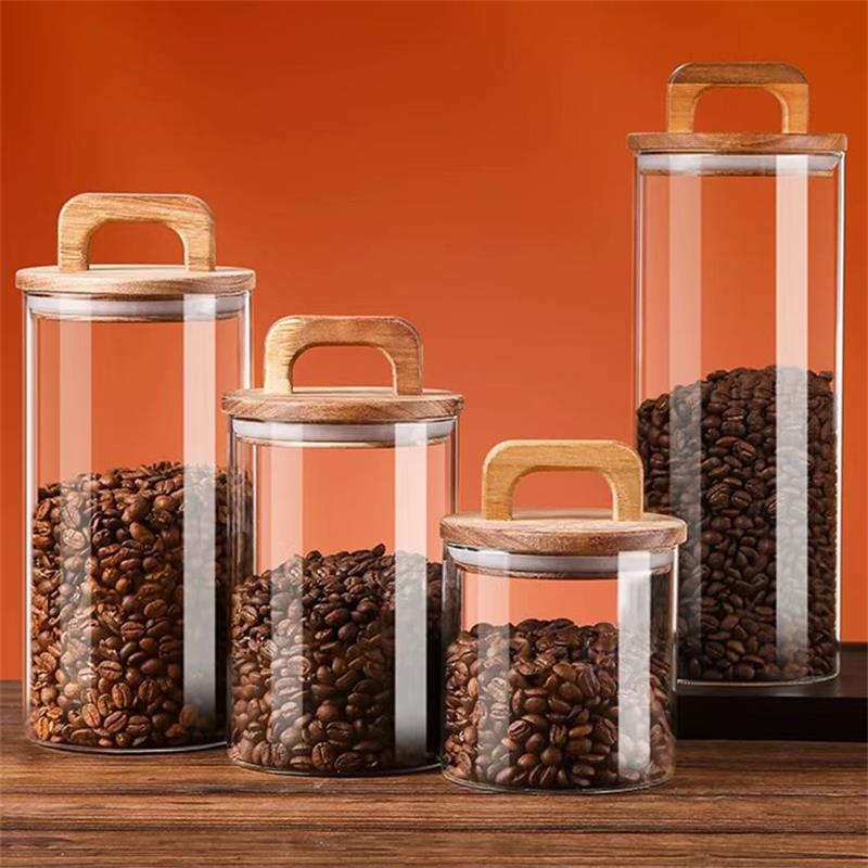 透明なガラス瓶 竹蓋付き 密封キャニスター 食品保存容器 ル - Coffee Tea Sugar Canisters のレビューと価格