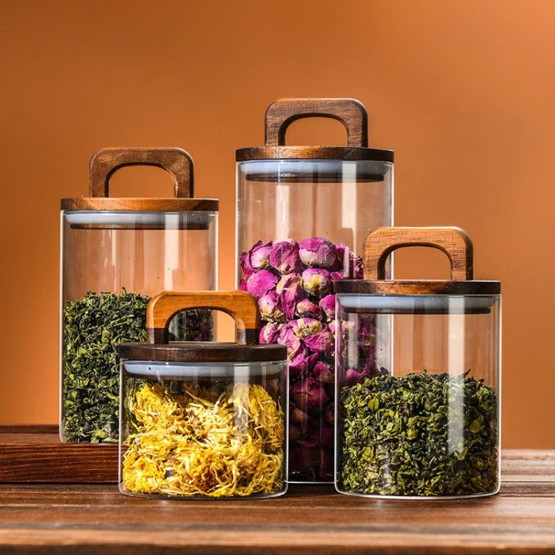 透明なガラス瓶 竹蓋付き 密封キャニスター 食品保存容器 ル - Coffee Tea Sugar Canisters のレビューと価格