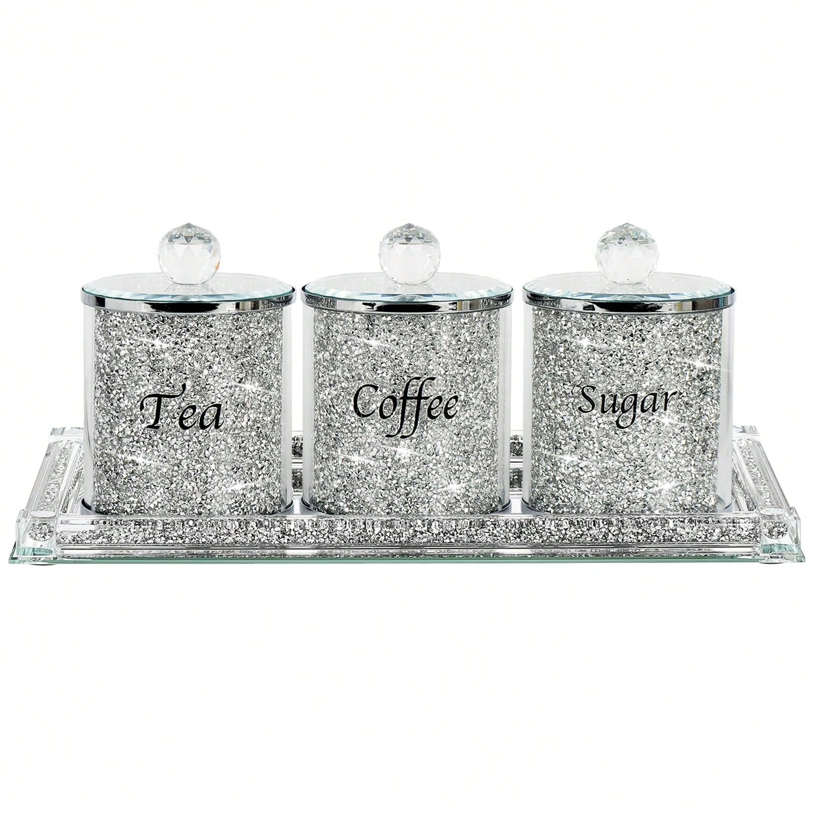 コーヒー、砂糖、紅茶用キャニスターセット、キラキラ輝くクラッ - Coffee Tea Sugar Canisters のレビューと価格