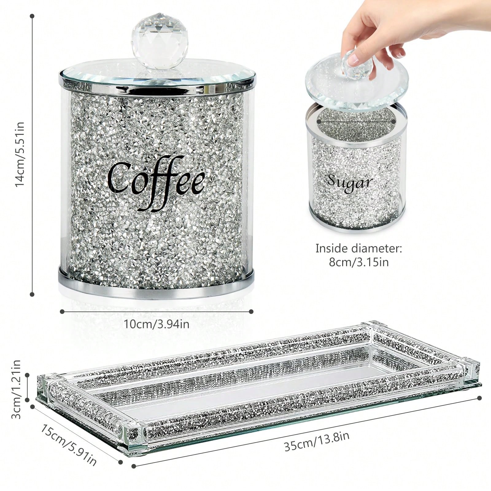 コーヒー、砂糖、紅茶用キャニスターセット、キラキラ輝くクラッ - Coffee Tea Sugar Canisters のレビューと価格