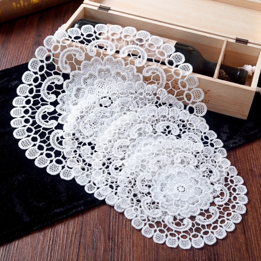 装飾用レース刺繍テーブルクロス、丸型中空コーヒーコースター、 - Coffee Tea Machine For Home のレビューと価格