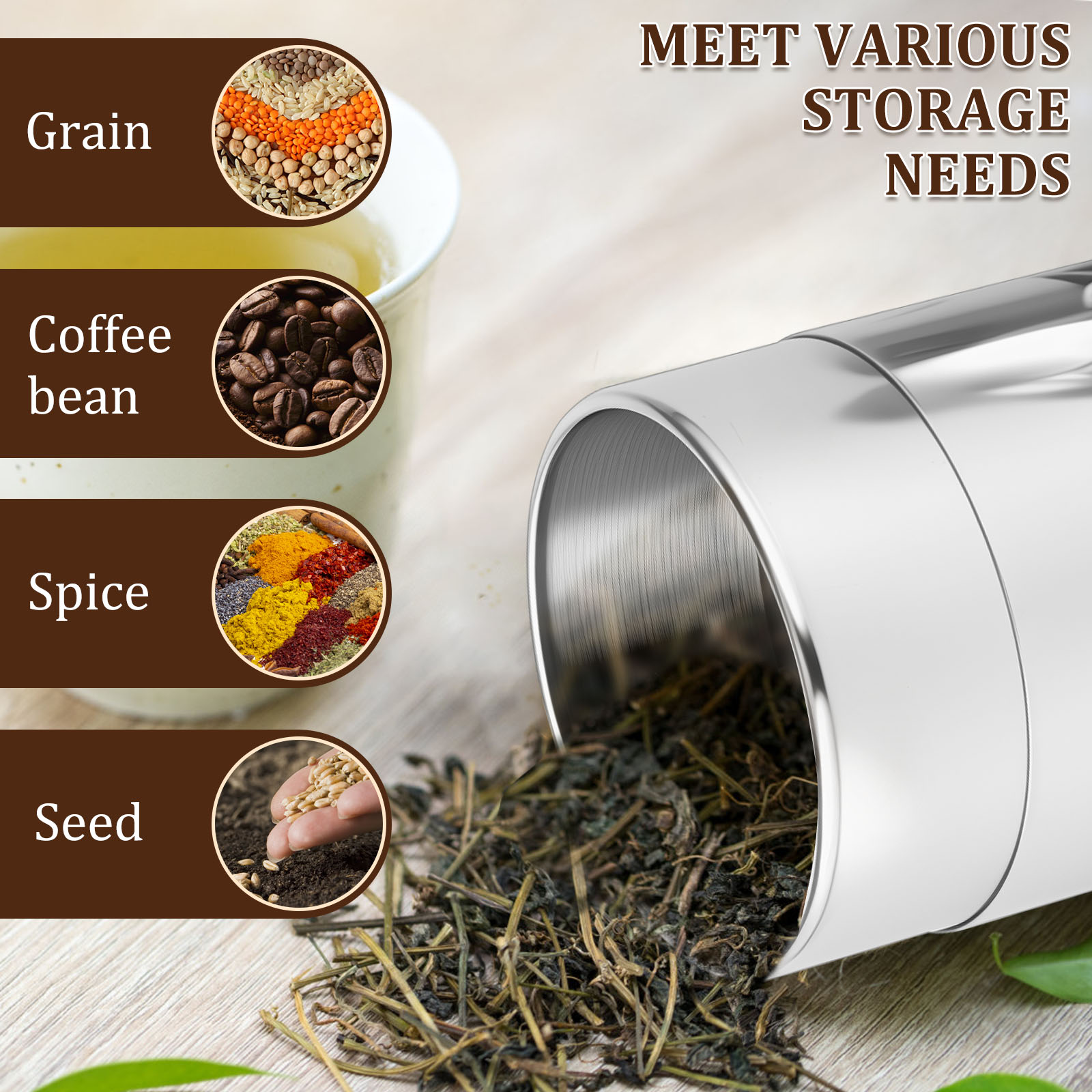 ステンレス鋼茶葉缶キャニスター肥厚ダブルシールコーヒー豆砂糖 - Coffee Tea Sugar Canisters のレビューと価格