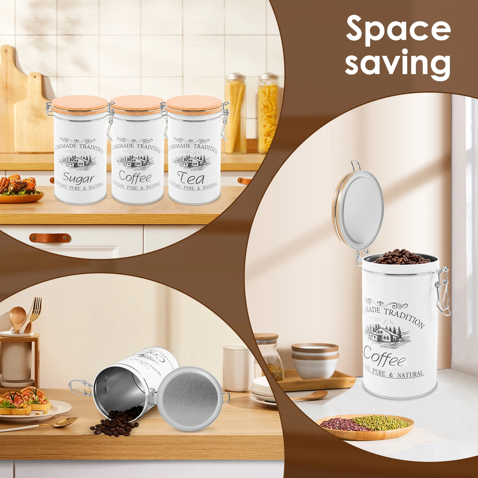 3 ピース/セット茶コーヒー砂糖キャニスター金属コーヒー豆保 - Coffee Tea Sugar Canisters のレビューと価格