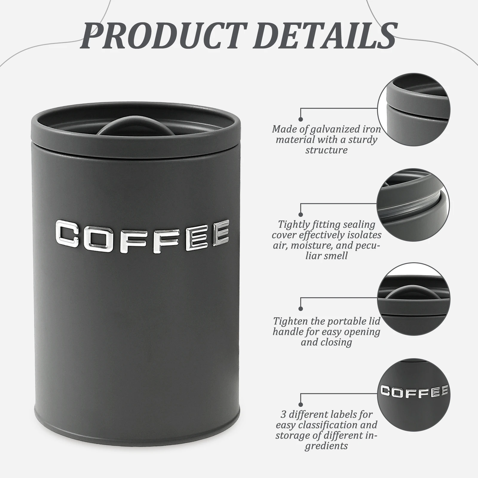 3個セット 茶葉・コーヒー・砂糖用キャニスター 金属製丸型キ - Coffee Tea Sugar Canisters のレビューと価格