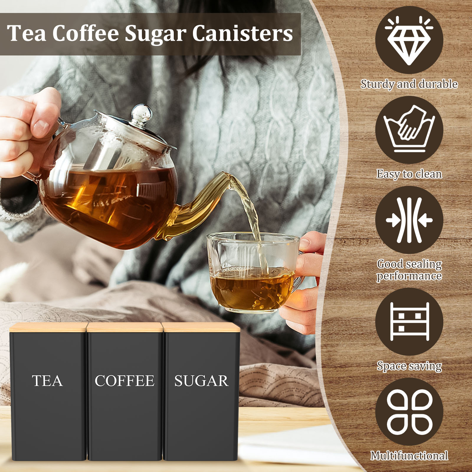 コーヒー豆保存瓶金属コーヒー紅茶砂糖容器シンプルなスタイルの - Coffee Tea Sugar Canisters のレビューと価格
