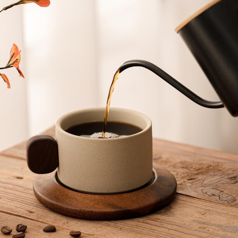 セラミックコーヒーマグクルミ木製ハンドル飲料カップ紅茶やエス - Coffee Tea Or のレビューと価格